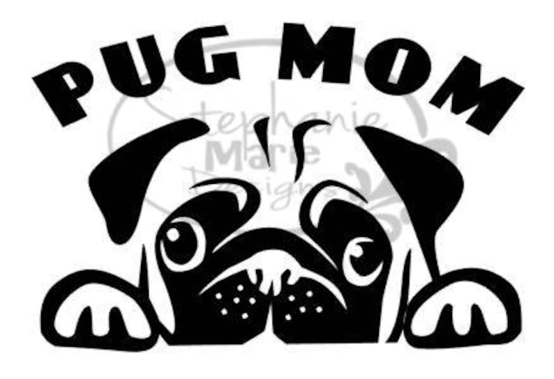 Pug Mom Peeking Dog-SVG Cut File-Use with Silhouette Studio Design Edition,Cricut Design Space and others image 1