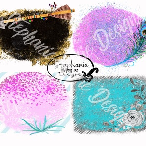 Roze, Zwart, Teal Glitter, Grunge Achtergrond Splashes, 4 verschillende ontwerpen-Sublimatie Design, Stock Image Tshirt ontwerp, PNG, Clipart
