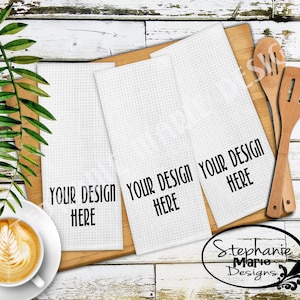 White Waffle Weave, 3 Piece Kitchen Towel Set Mockup, digital image/Stock Photography/ Instant Download