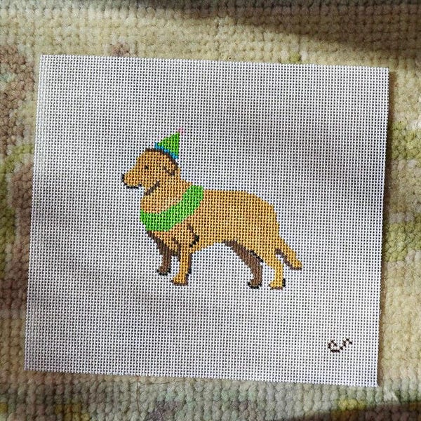 Feestbeest Golden Retriever - canvas met naaldpunt