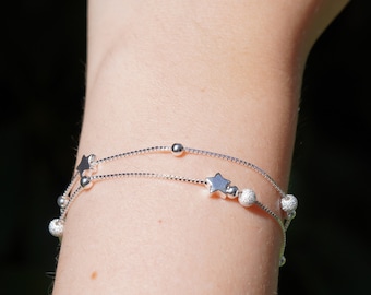 Sterling Silver Double Chain Star Bracelet - Etsy