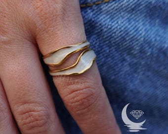 Anillo de doble banda esmaltada: Anillo ajustable ondulado y apilable