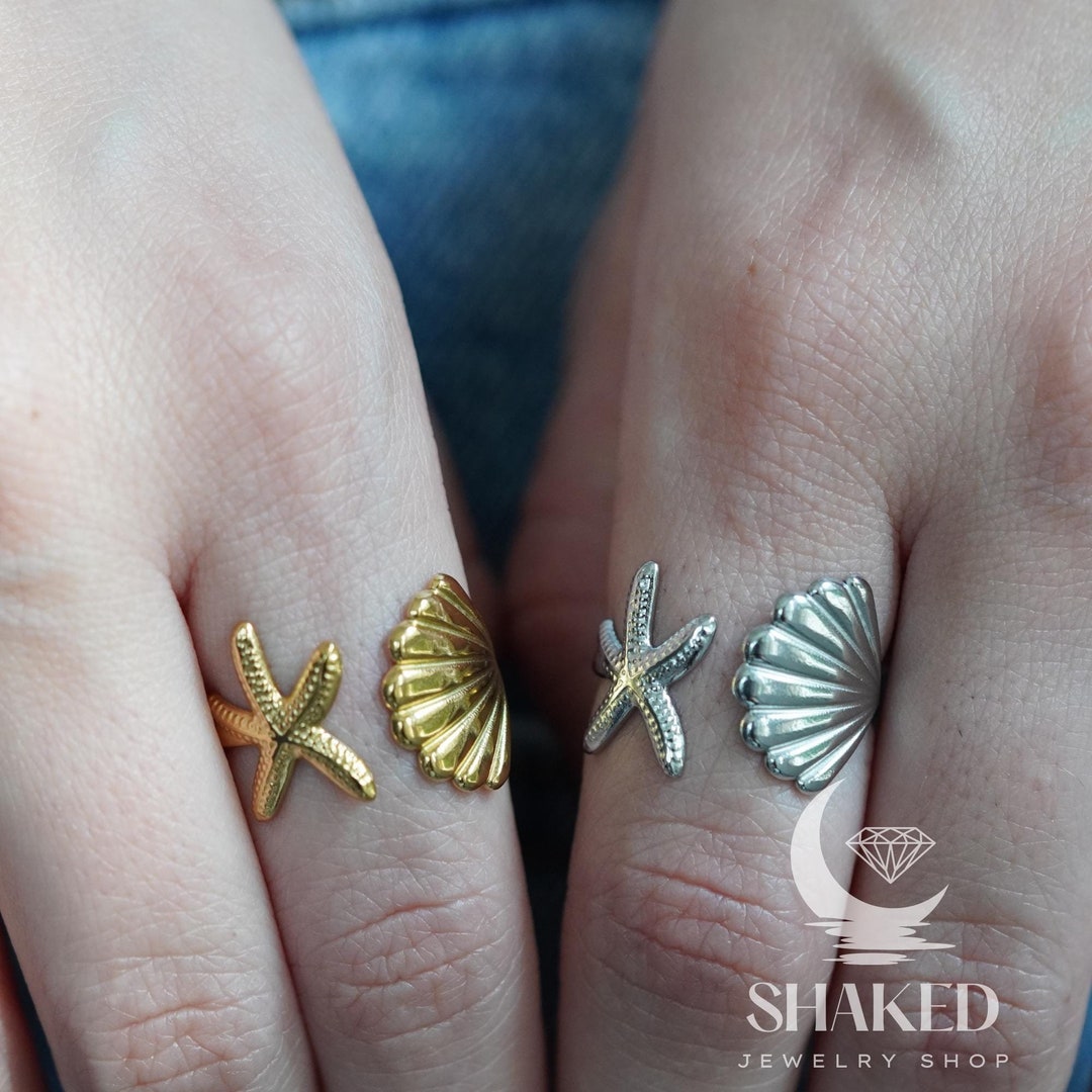 Studio Rings Sea Shell Adjustable Starfish Seashell Ring: Boho Summer Beach Jewelry - Etsy