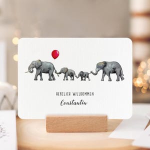 Gepersonaliseerde geboortefelicitatiekaart I Olifanten I Handgeschilderde waterverf I Afgeronde hoeken I Tweede kind I A6