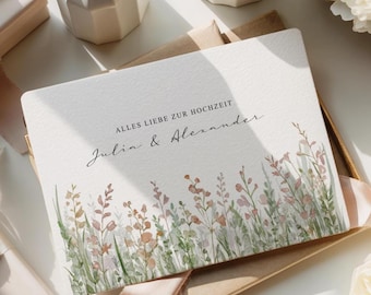 Carte de félicitations de mariage personnalisée | Carte de mariage avec noms | Aquarelle | Coins arrondis | A6