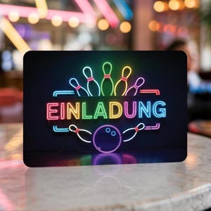 Bowling invitation card I Party I Birthday I Rounded corners I Neon
