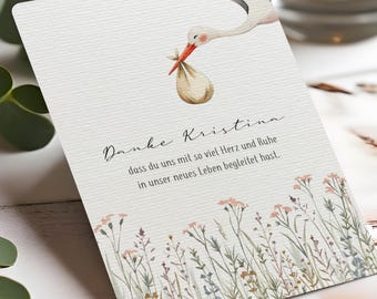 Personalisierte Karte Hebamme I Danke Karte Hebamme mit Namen I Aquarell I abgerundete Ecken I handgemacht I A6