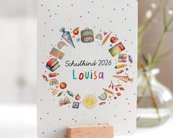 Personalized card for the first day of school | Card with name | Congratulations on the first day of school | Watercolor | Rounded corners | Handmade