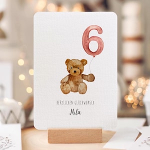Personalized birthday card for children I Hand-painted watercolor I Rounded corners I Name and number customizable I A6