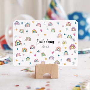 Children's birthday invitation card I rainbow I rounded corners I 2 different backs to choose from
