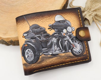 Cartera de cuero de motocicleta personalizada para hombre - Regalo en relieve hecho a mano