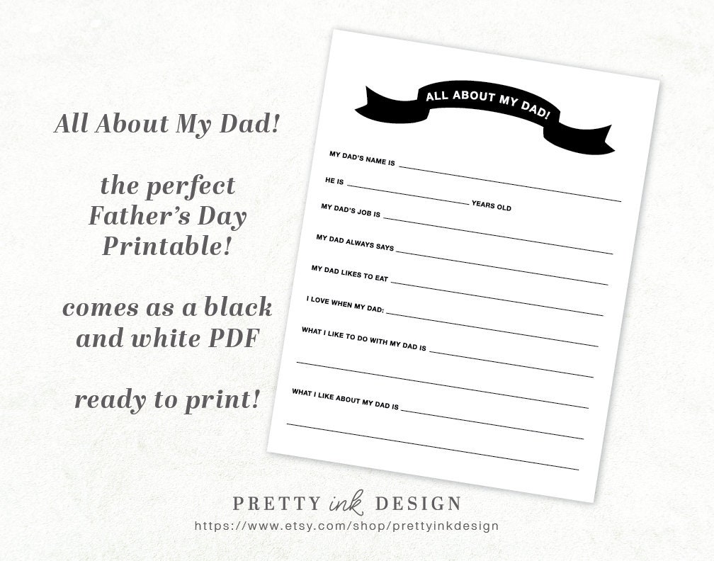 Father's Day All About Dad Printable PDF - Etsy