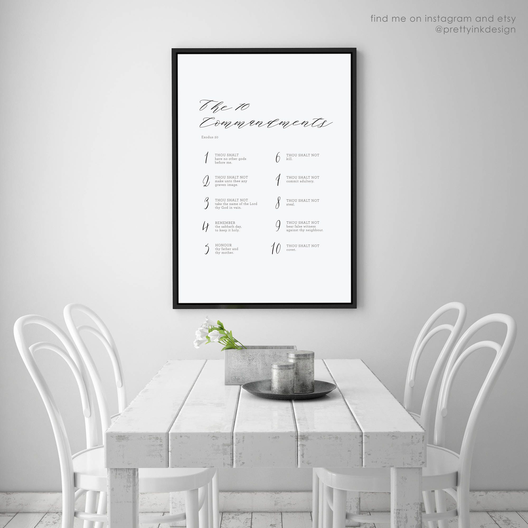 Cursive Ten Commandments The 10 Commandments Cursive Print Yourself DIY Christian Religious ...