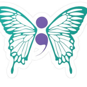Suicide Awareness Butterfly Decal | Purple & Teal Semicolon Sticker | Mental Health Awareness Vinyl | Window Decal