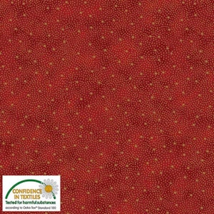 Stof Star Sprinkle Stars Dots Red Gold Cotton Fabric By The Yard