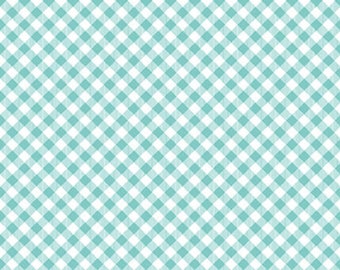 Henry Glass Chelsea's Checks Small Bias Aqua Cotton Fabric By The Yard