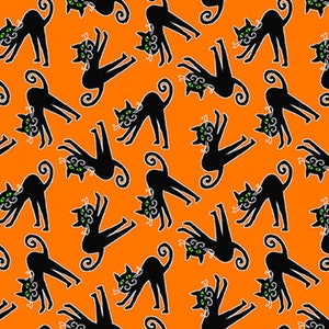 Henry Glass Here We Glow Halloween Tossed Cats Cotton Fabric By The Yard