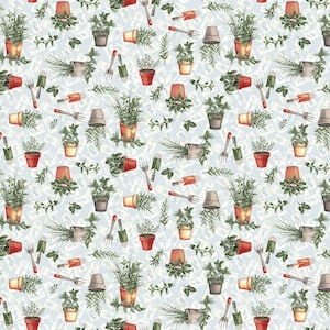 Henry Glass Gardening Bonhommes de neige Gardening Novelty - Tissu en coton bleu clair par mètre