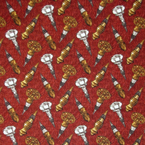 Henry Glass After Five Bottle Toppers Red Cotton Fabric By The Yard