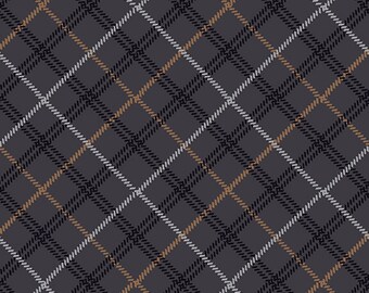 Henry Glass Woodland Whispers Bias Plaid Charcoal Cotton Fabric By The Yard