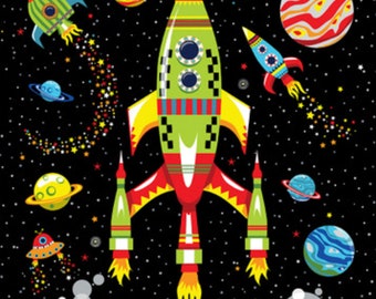 Henry Glass Blast Off Into Space 24&quot; Banner Panel Fabric By The Panel