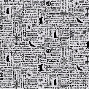 Studio E Midnight Magic Word Pattern Grey/Black Halloween Cotton Fabric cortado a medida