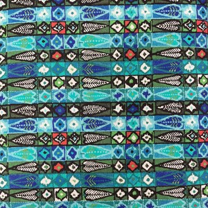 Stof of France Pluma Feather Blue Cotton Quilting Fabric By The Yard