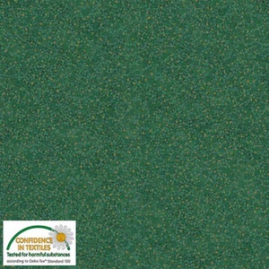 Stof Star Sprinkle Dust Sprinkles Green Gold Cotton Fabric By The Yard