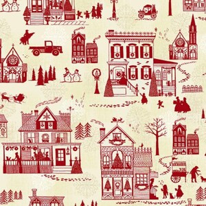 Studio E Home For The Holidays 5174-48 Town Scenery Cream Cotton Fabric par cour