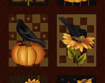 Henry Glass Cavalier Crows Novelty Blocks Brown Cotton Fabric By The Panel