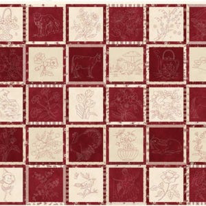 Tessuto di cotone con ricamo a blocchi in Redwork di Henry Glass Memories di The Panel