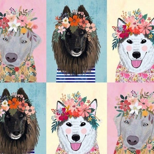 Tela de algodón con estampado floral de cachorros de Mia Charro de Blend Textiles