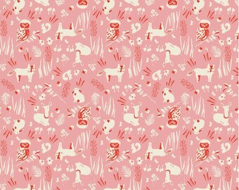 Blend Textiles Elizabeth Grubaugh Enchanted Forest Friends Pink Baumwollstoff von Yd