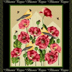 Henry Glass Bloomin&#39; Poppies 24&quot; Tessuto per pannelli con papaveri per pannello
