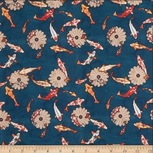 Stof of France Tokyo Koi Blau Baumwolle Quilting Stoff Großware
