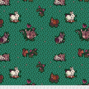 Free Spirit Natalie Lete Woodland Walk Lucky Animals Mint Cotton Fabric By Yard