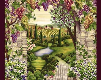 Studio e Vineyard 5019-89 Villa Arch 24&quot; Panel Wine Cotton Fabric By Yard