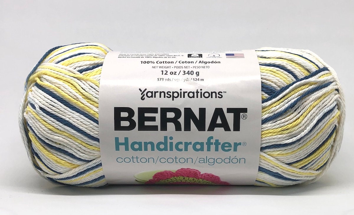 Bernat Handicrafter Cotton Blended Navy Lemon Knitting & Crochet Yarn