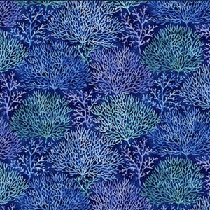 Studio E The Sea Is Calling Coral Navy Blue Cotton Fabric by The Yard