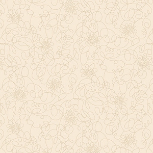 May include: A seamless pattern featuring delicate brown floral designs on a cream background. The pattern is made up of small, stylized flowers and swirling lines.