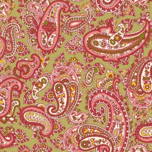 Henry Glass 1322-66 Windsor Park Paisley Green Cotton Quilting Fabric By Yd