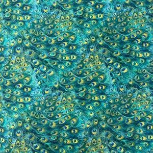 Stof of France Pluma Peacock Green Cotton Quilting Fabric By The Yard