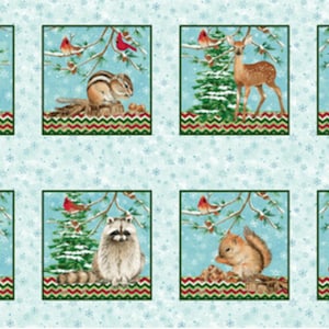Studio e Winterwood Animal Blocks Ice Blue Cotton Fabric By The Yard