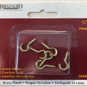 Brainerd 344XC 3/4" Screw Hooks Brass Plated 6 Pack