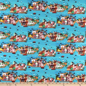 Stof of France Burano Island Bleu Cotton Quilting Fabric By The Yard