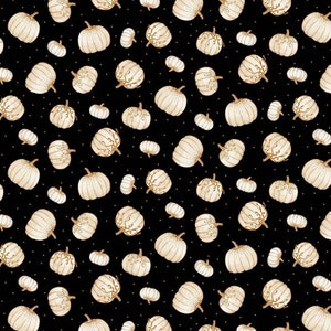 Henry Glass Autumn Elegance Metallic Tossed Pumpkins Black Fabric By The Yard