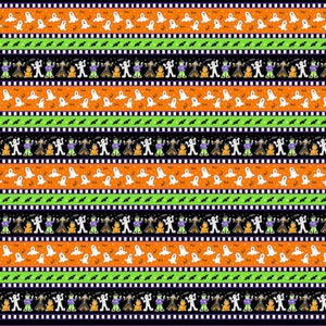 Henry Glass Here We Glow Halloween Glow In The Dark Stripe Cotton Fabric By The Panel