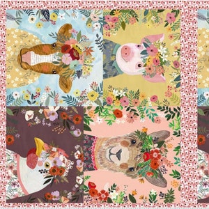 Panel de tela de algodón multicolor Mia Charro Farm Friends de Panel
