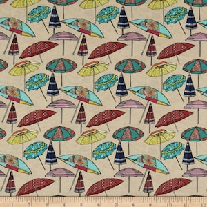 Stof of France Plage Beach Umbrella Beige Cotton Quilting Fabric By The Yard