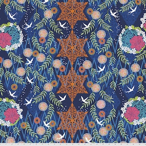 Free Spirit Valori Wells Enchanted Bird Indigo Cotton Fabric By The Yard